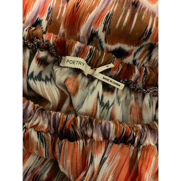 Poetry Women's Dress Tiered Hem High Low Midi Strapless Mixed Print Size M BOHO - Picture 3 of 5